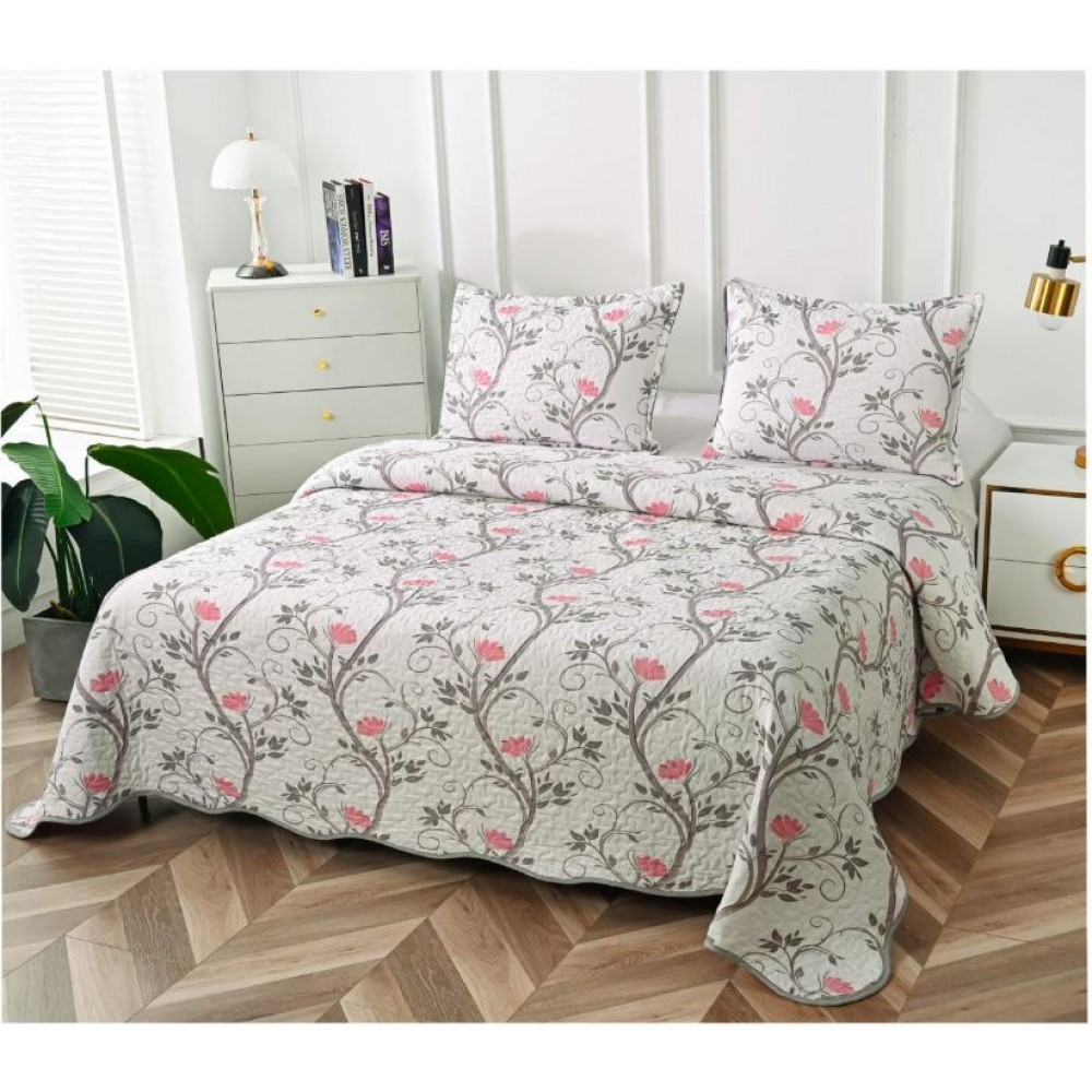 Cuvertura cu DOUĂ FEȚE pentru pat dublu din Bumbac Satinat cu model, Matlasata, 230x250cm, CVT36