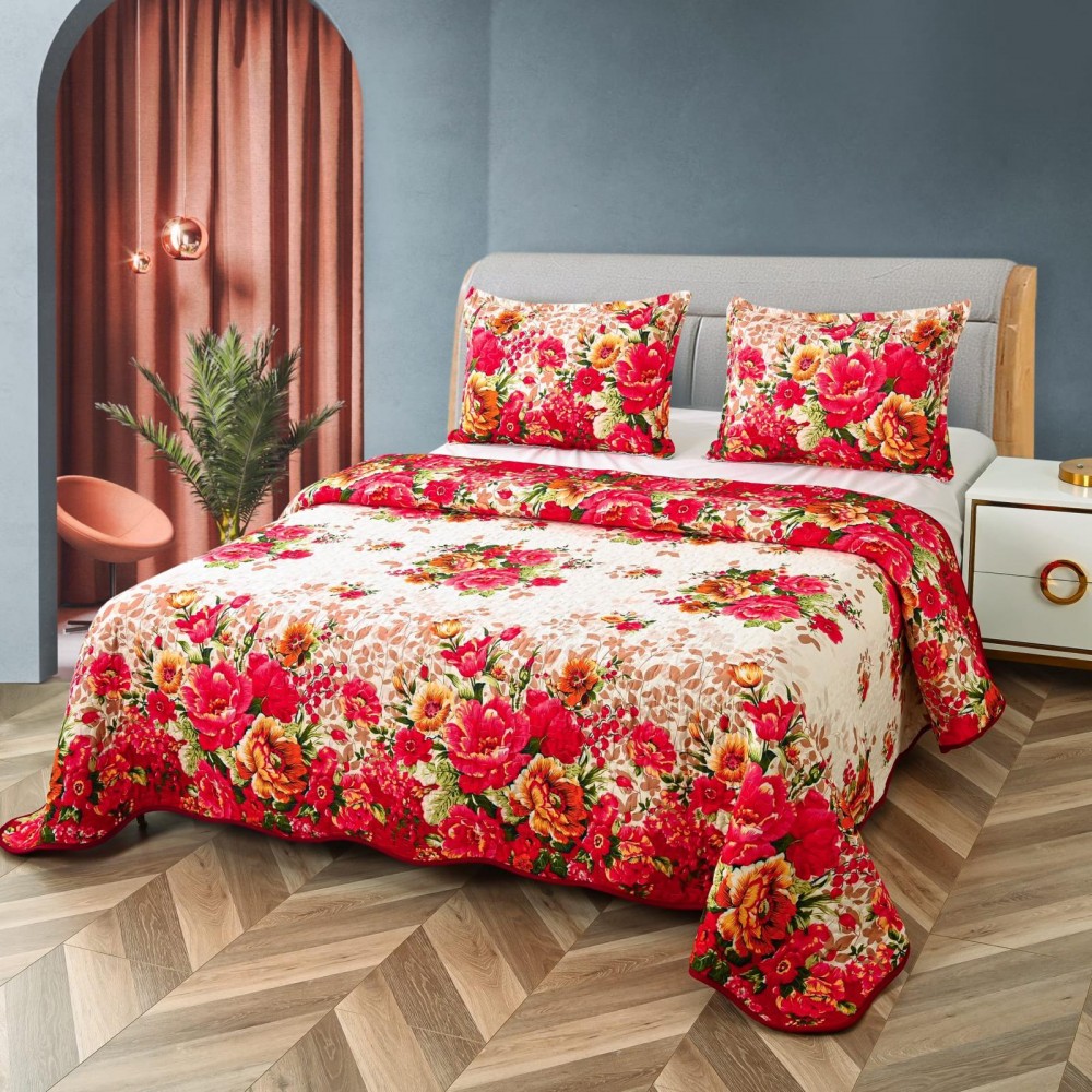 Cuvertura cu DOUĂ FEȚE pentru pat dublu din Bumbac Satinat cu model, Matlasata, 230x250cm, CVT37