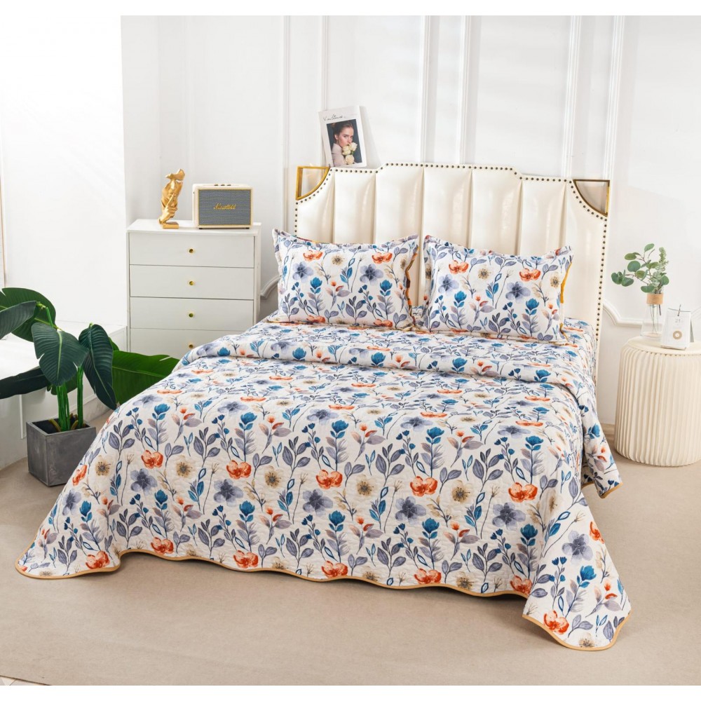 Cuvertura cu DOUĂ FEȚE pentru pat dublu din Bumbac Satinat cu model, Matlasata, 230x250cm, CVT40