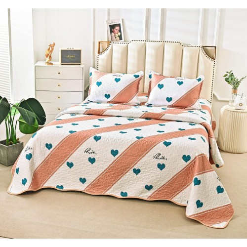 Cuvertura cu DOUĂ FEȚE pentru pat dublu din Bumbac Satinat cu model, Matlasata, 230x250cm, CVT41