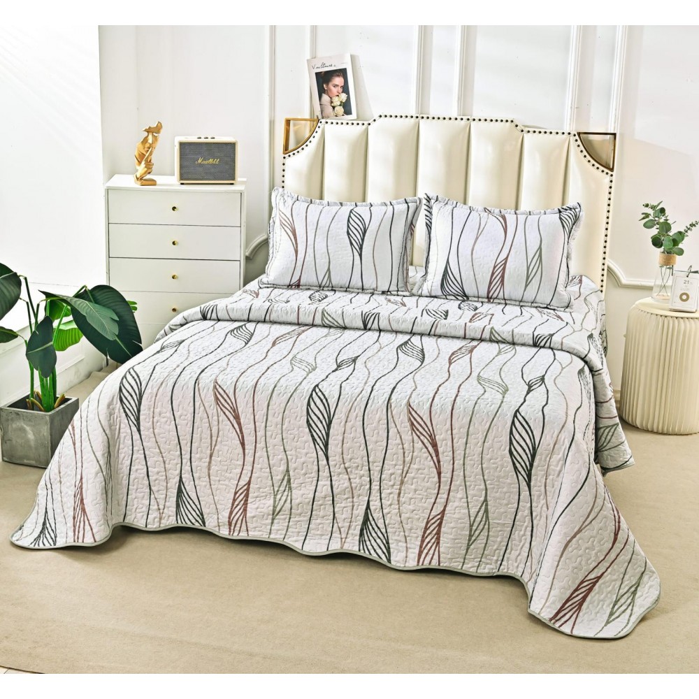 Cuvertura cu DOUĂ FEȚE pentru pat dublu din Bumbac Satinat cu model, Matlasata, 230x250cm, CVT43