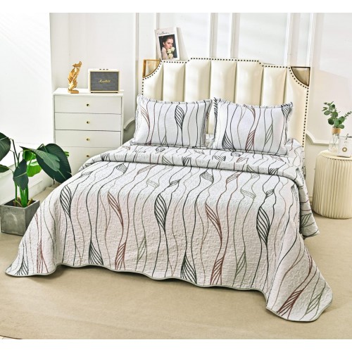 Cuvertura cu DOUĂ FEȚE pentru pat dublu din Bumbac Satinat cu model, Matlasata, 230x250cm, CVT43