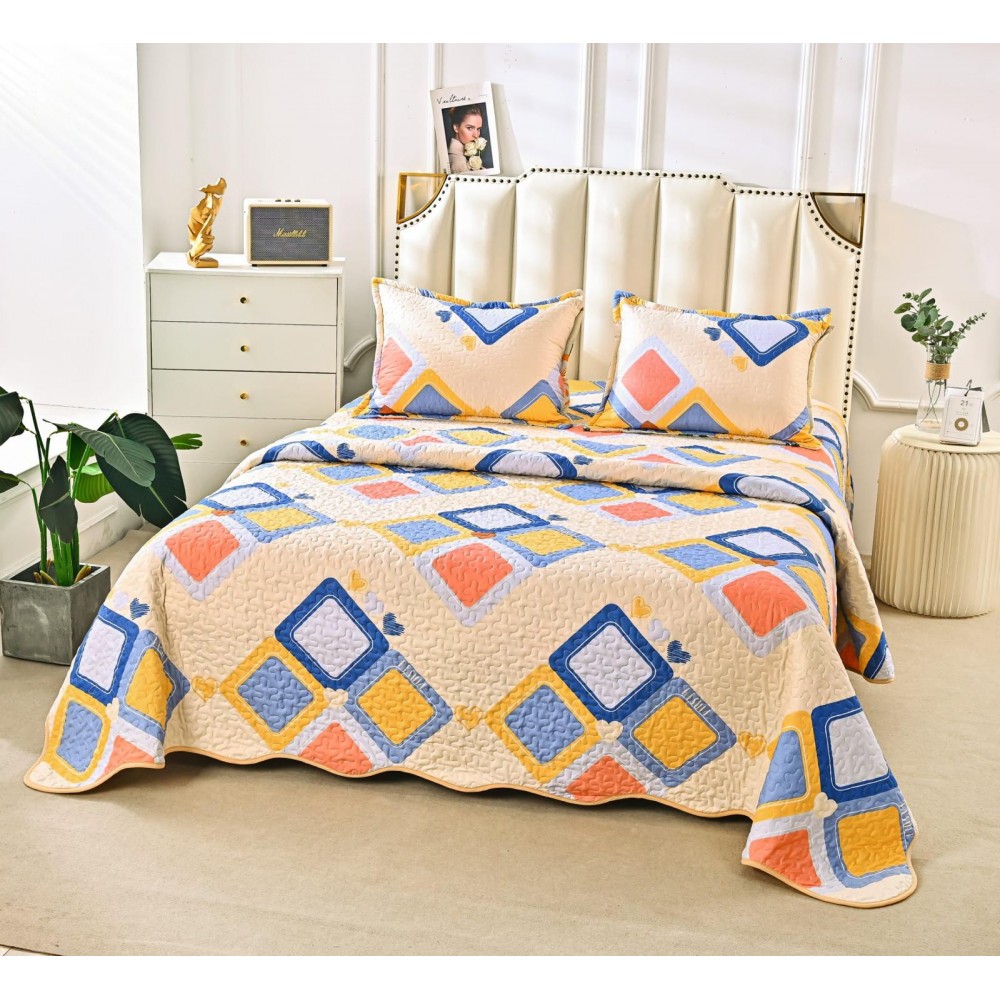 Cuvertura cu DOUĂ FEȚE pentru pat dublu din Bumbac Satinat cu model, Matlasata, 230x250cm, CVT44