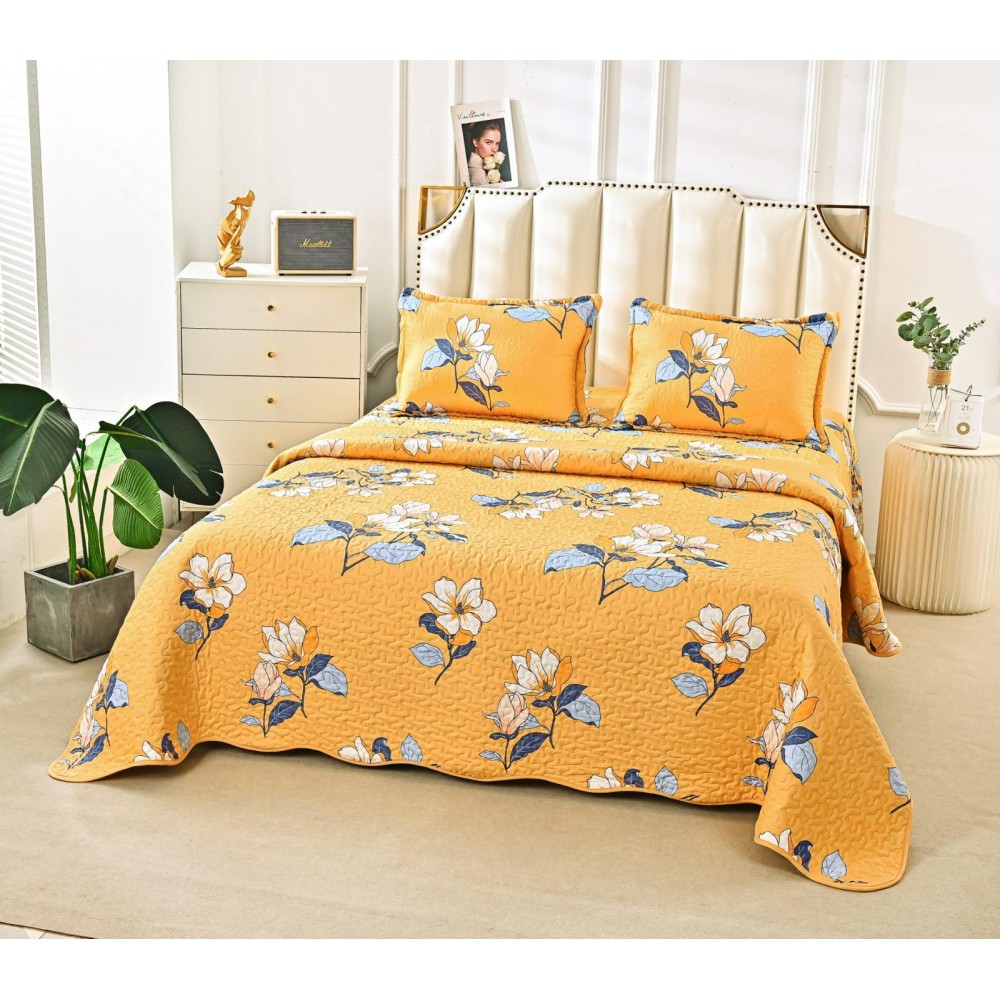 Cuvertura cu DOUĂ FEȚE pentru pat dublu din Bumbac Satinat cu model, Matlasata, 230x250cm, CVT48