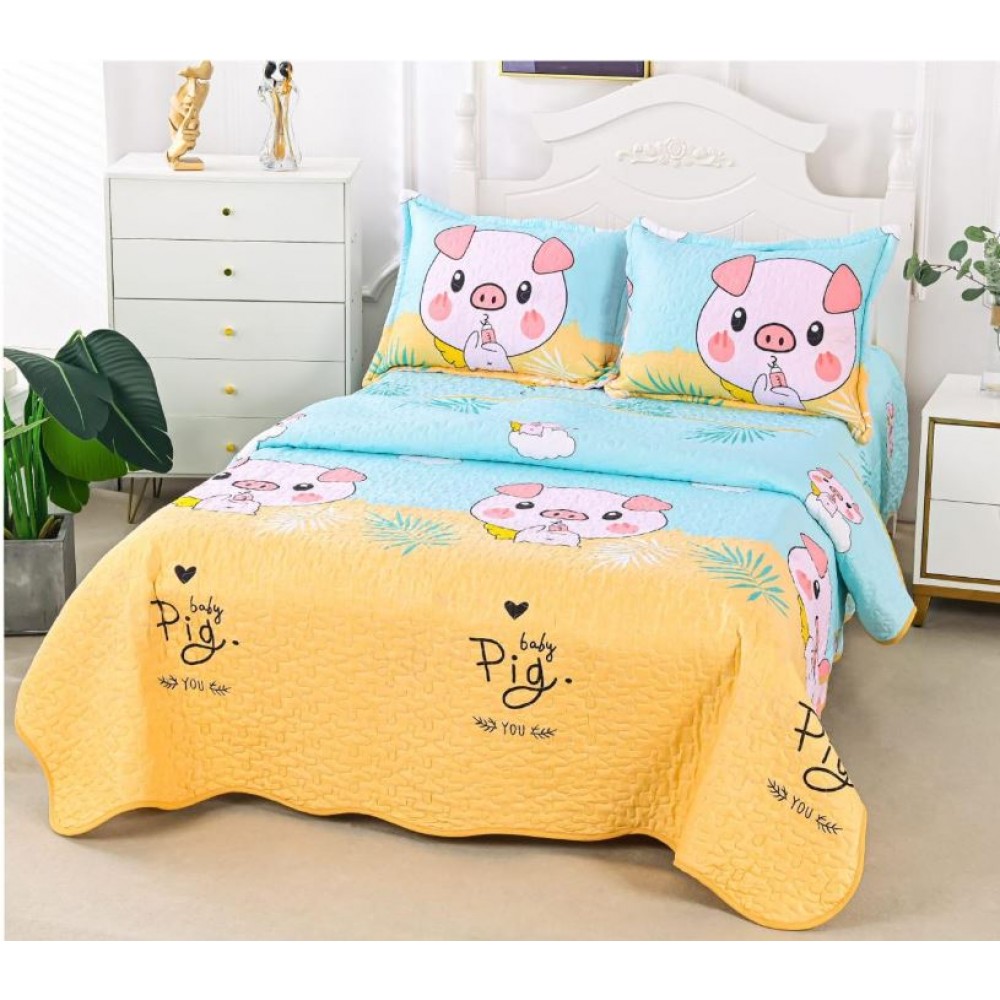 Cuvertura cu DOUĂ FEȚE pentru pat dublu din Bumbac Satinat cu model, Matlasata, 180x220cm, CVT51