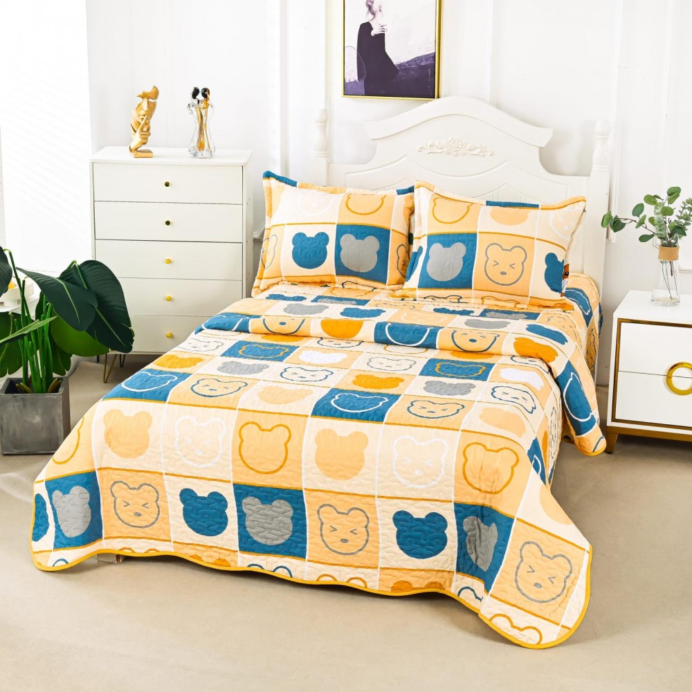 Cuvertura cu DOUĂ FEȚE pentru pat dublu din Bumbac Satinat cu model, Matlasata, 230x250cm, CVT54 Cuverturi matlasate 3 piese