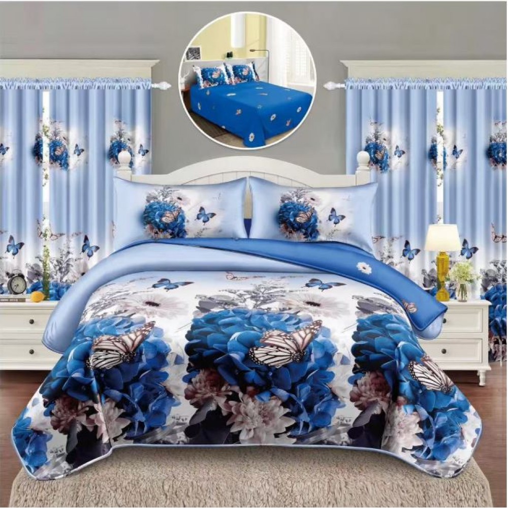 Set Lenjerie Eleganta si 2 Draperii pentru pat dublu din Bumbac Finet compus din 6 piese, Cearceaf de pat 160x230cm, NW14