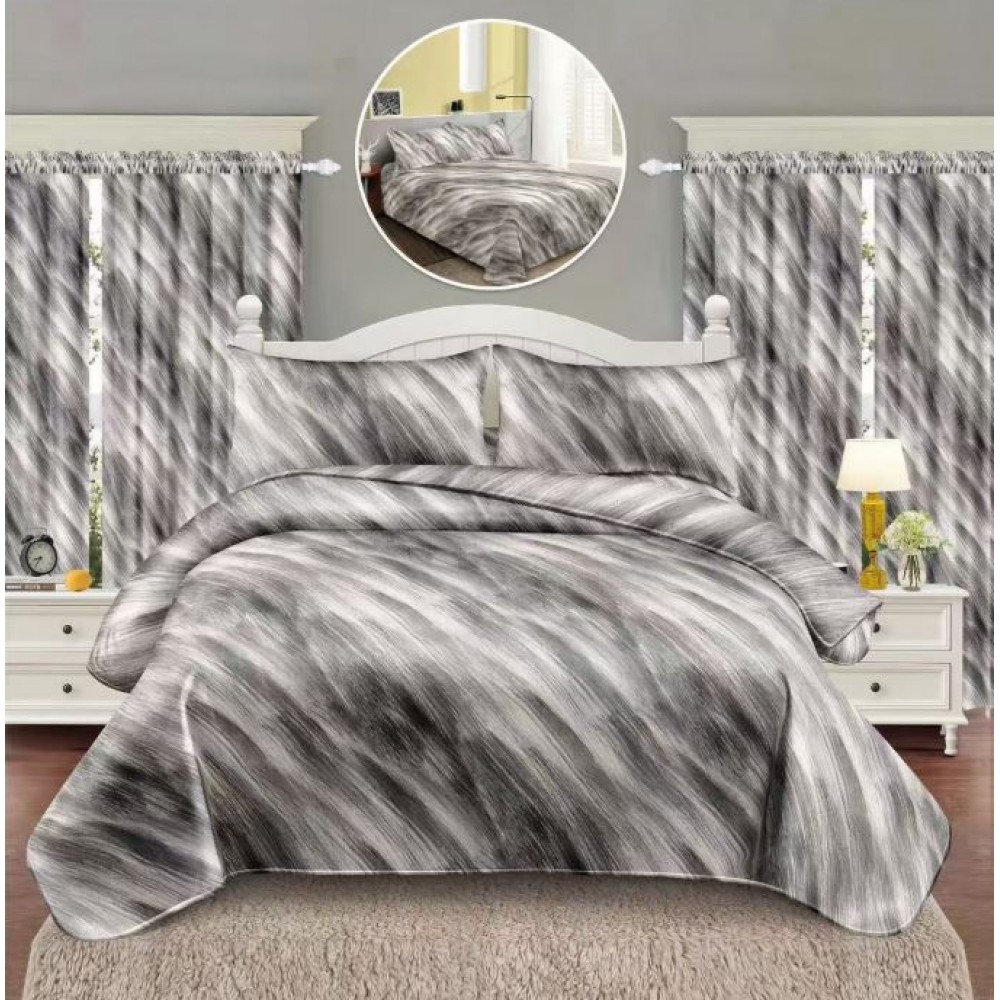 Set Lenjerie Eleganta si 2 Draperii pentru pat dublu din Bumbac Finet compus din 6 piese, Cearceaf de pat 160x230cm, NW15