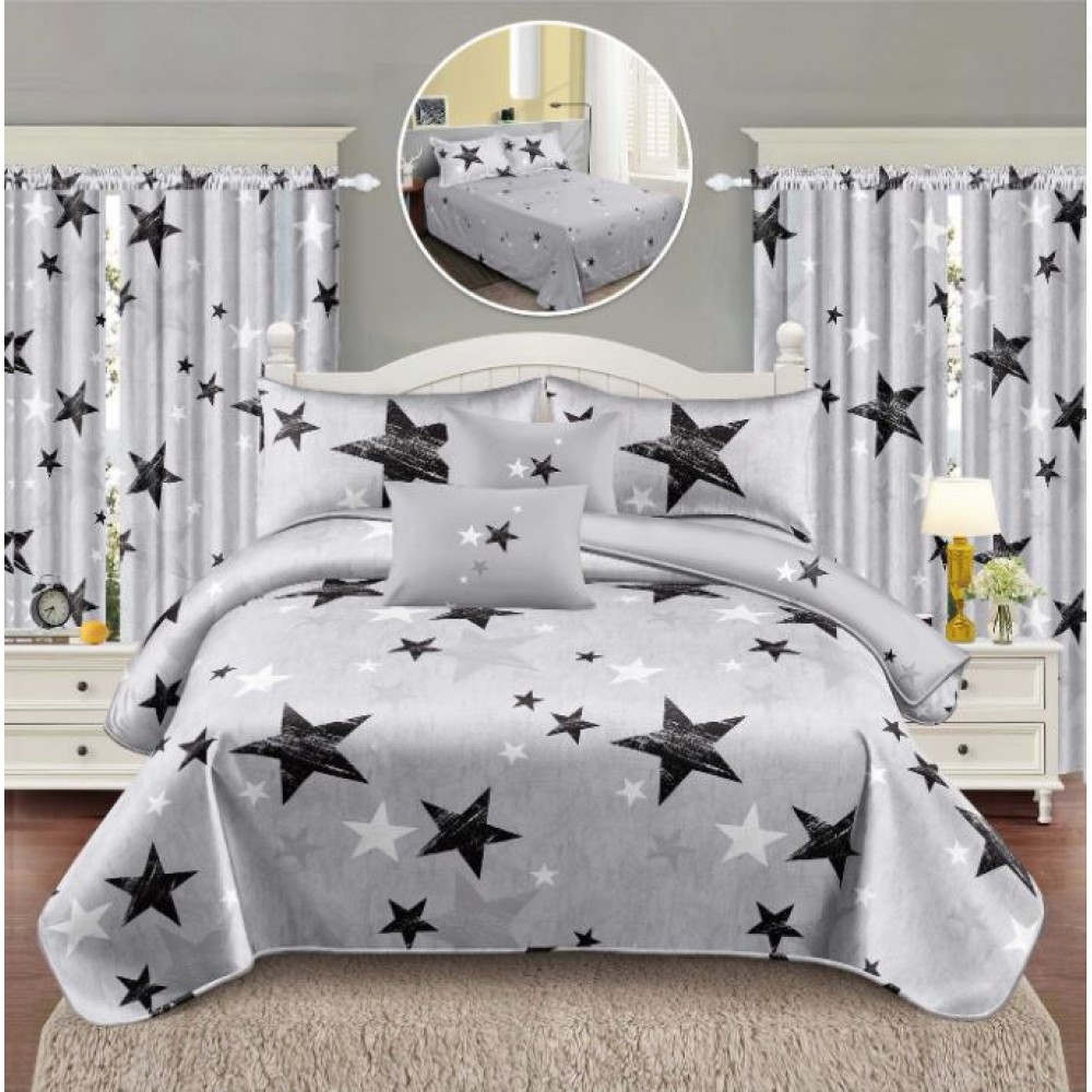 Set Lenjerie Eleganta si 2 Draperii pentru pat dublu din Bumbac Finet compus din 8 piese, Cearceaf de pat 230x240cm, NW19