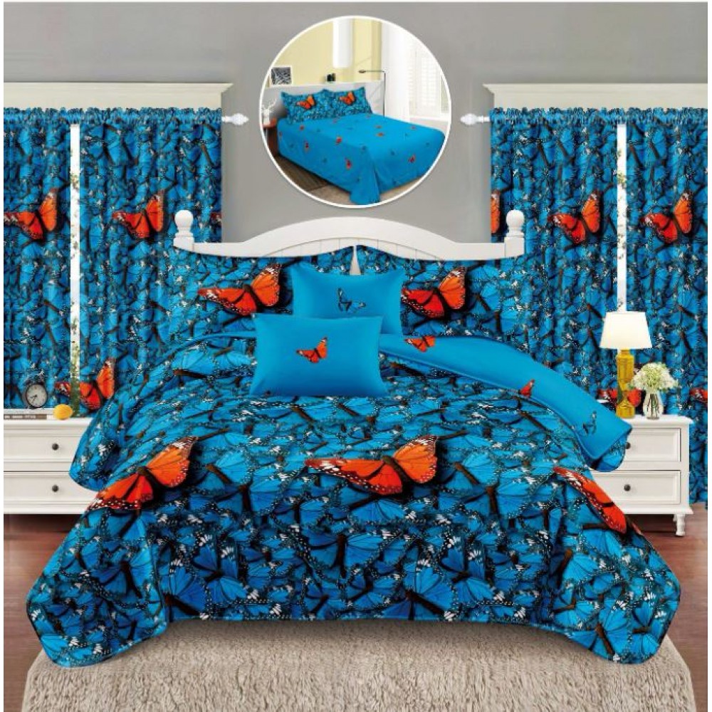 Set Lenjerie Eleganta si 2 Draperii pentru pat dublu din Bumbac Finet compus din 8 piese, Cearceaf de pat 230x240cm, NW20