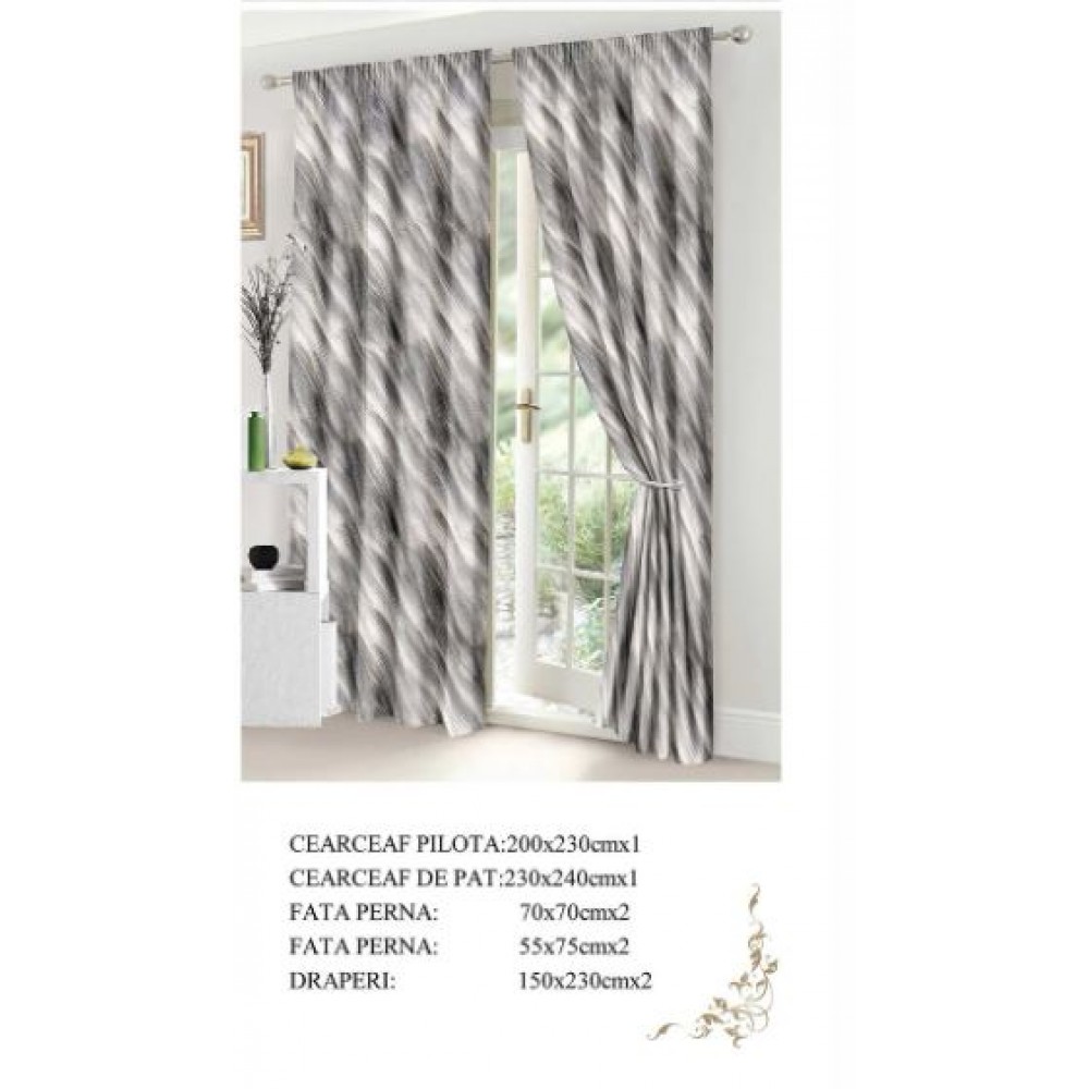 Set Lenjerie Eleganta si 2 Draperii pentru pat dublu din Bumbac Finet compus din 8 piese, Cearceaf de pat 230x240cm, NW21