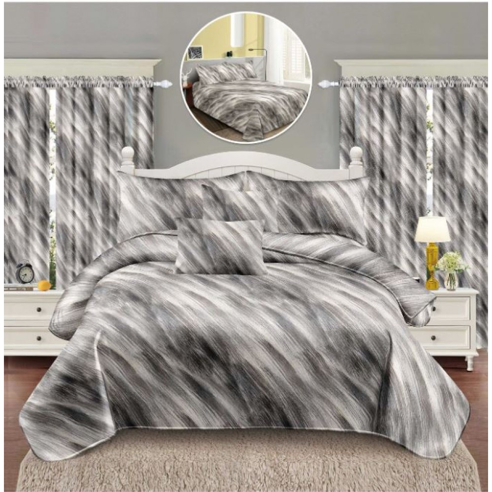 Set Lenjerie Eleganta si 2 Draperii pentru pat dublu din Bumbac Finet compus din 8 piese, Cearceaf de pat 230x240cm, NW21