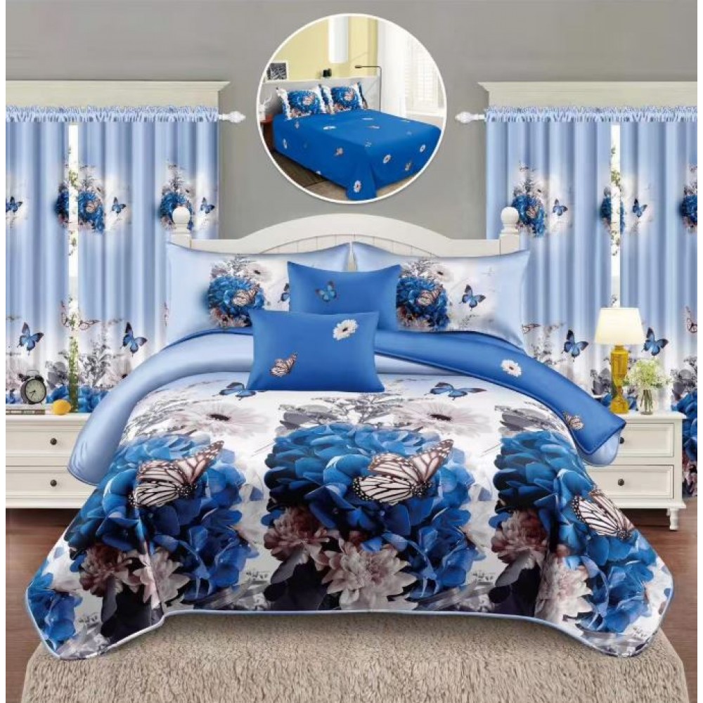 Set Lenjerie Eleganta si 2 Draperii pentru pat dublu din Bumbac Finet compus din 8 piese, Cearceaf de pat 230x240cm, NW23