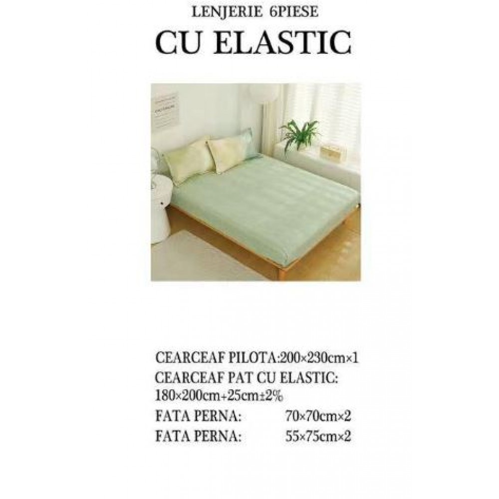 Set Lenjerie Eleganta pentru pat dublu din Bumbac Finet compus din 6 piese, Cearceaf de pat cu elastic 180x200cm+25cm, NW34