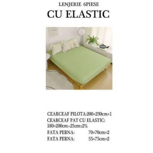 Set Lenjerie Eleganta pentru pat dublu din Bumbac Finet compus din 6 piese, Cearceaf de pat cu elastic 180x200cm+25cm, NW35
