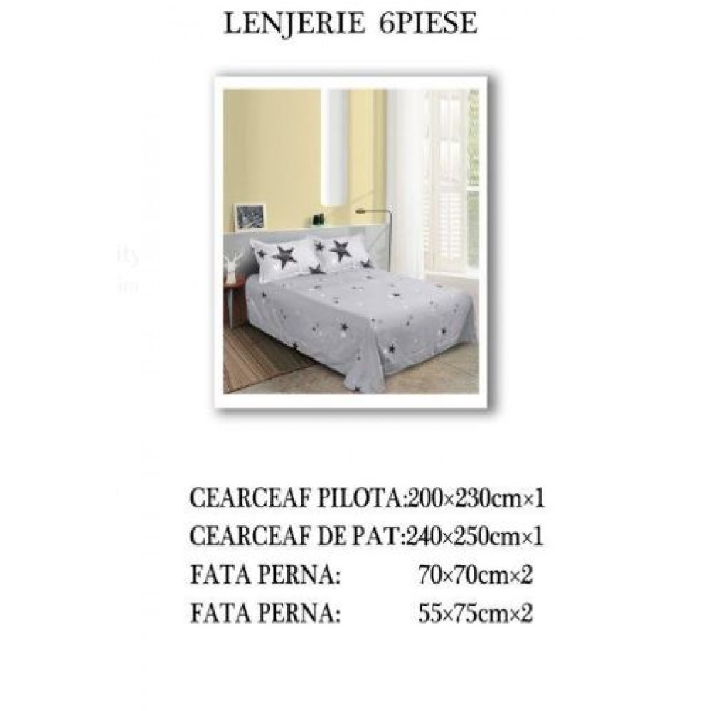 Set Lenjerie Eleganta pentru pat dublu din Bumbac Finet compus din 6 piese, Cearceaf de pat 240x250cm, NW43