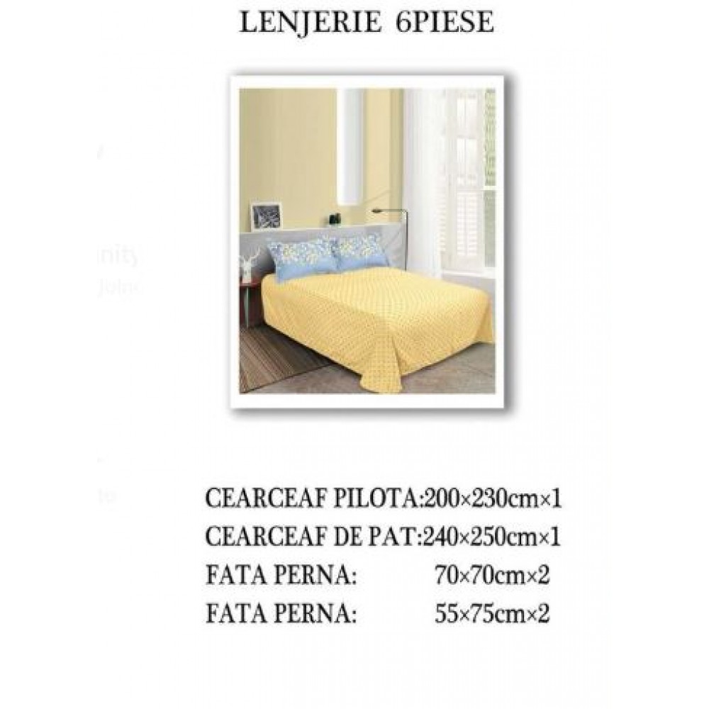 Set Lenjerie Eleganta pentru pat dublu din Bumbac Finet compus din 6 piese, Cearceaf de pat 240x250cm, NW45