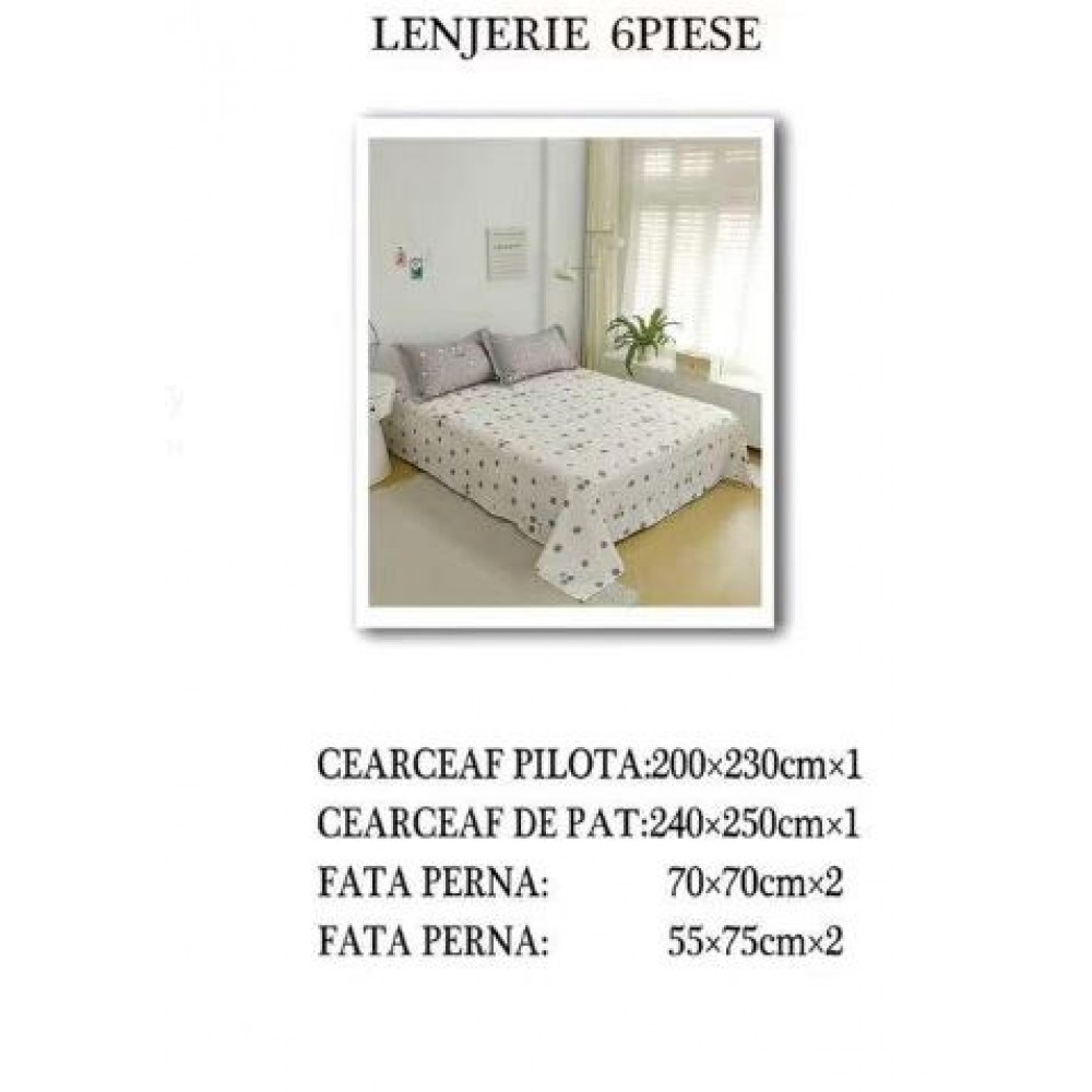 Set Lenjerie Eleganta pentru pat dublu din Bumbac Finet compus din 6 piese, Cearceaf de pat 240x250cm, NW47
