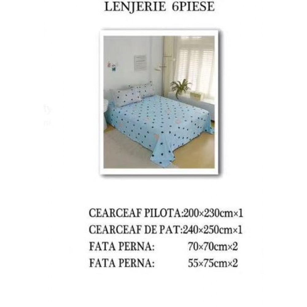Set Lenjerie Eleganta pentru pat dublu din Bumbac Finet compus din 6 piese, Cearceaf de pat 240x250cm, NW48