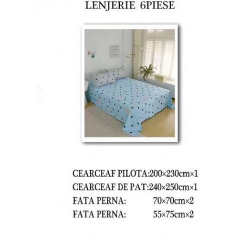 Set Lenjerie Eleganta pentru pat dublu din Bumbac Finet compus din 6 piese, Cearceaf de pat 240x250cm, NW48