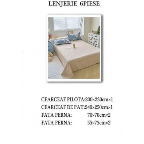 Set Lenjerie Eleganta pentru pat dublu din Bumbac Finet compus din 6 piese, Cearceaf de pat 240x250cm, NW49