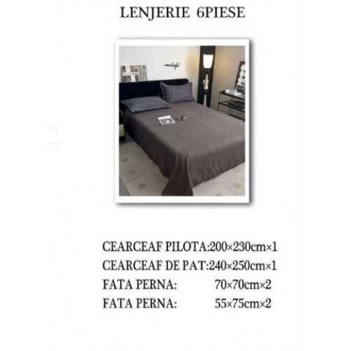 Set Lenjerie Eleganta pentru pat dublu din Bumbac Finet compus din 6 piese, Cearceaf de pat 240x250cm, NW50