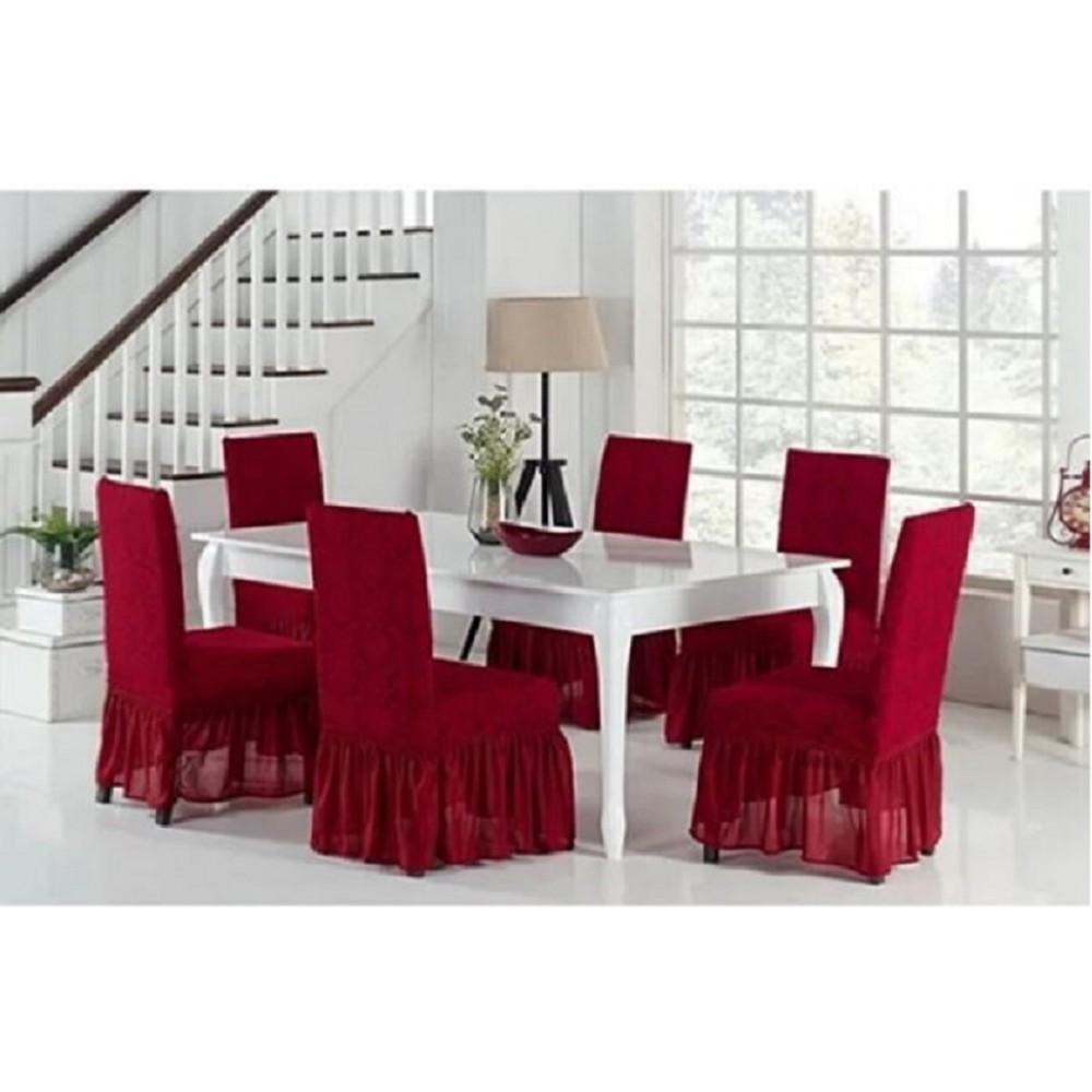 Set 6 huse elastice Multielastice Jacquard pentru scaune, cu volane, SCU17