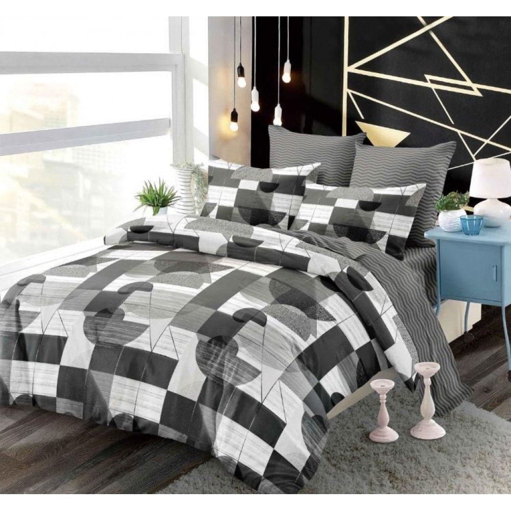 Set Lenjerie Eleganta pentru pat dublu din Bumbac Finet compus din 6 piese, Cearceaf de pat cu elastic 180x200cm+25cm, NW55