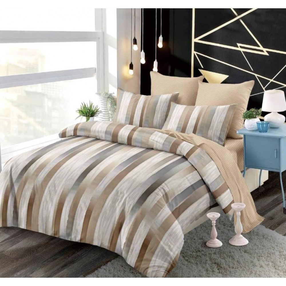 Set Lenjerie Eleganta pentru pat dublu din Bumbac Finet compus din 6 piese, Cearceaf de pat cu elastic 180x200cm+25cm, NW56