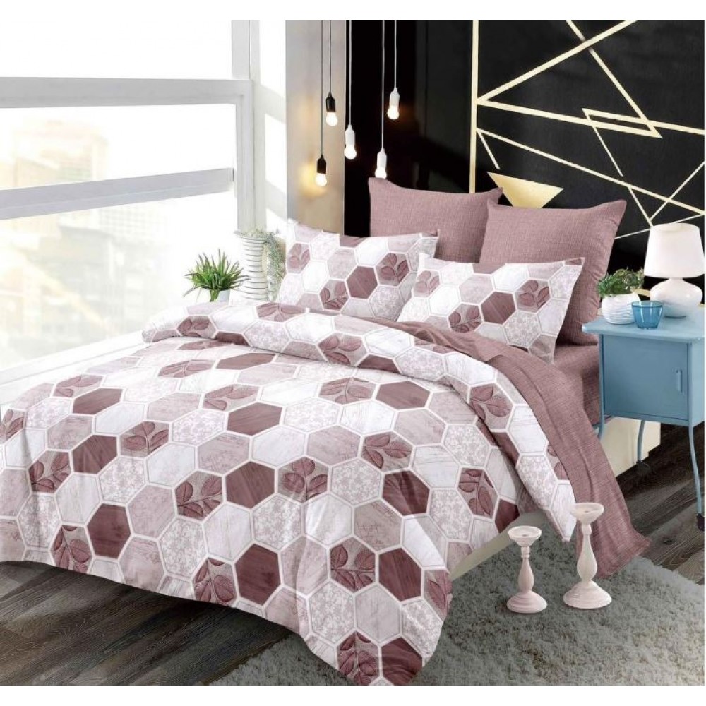 Set Lenjerie Eleganta pentru pat dublu din Bumbac Finet compus din 6 piese, Cearceaf de pat cu elastic 180x200cm+25cm, NW57