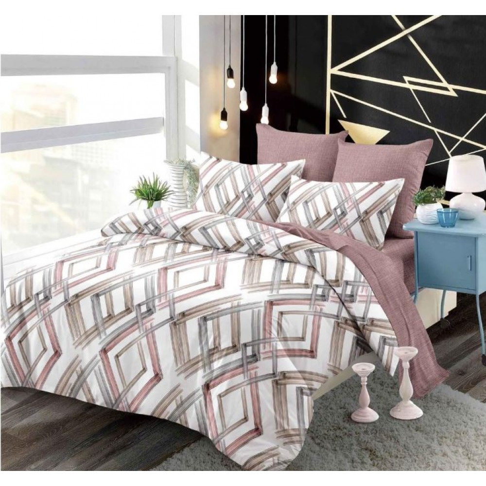 Set Lenjerie Eleganta pentru pat dublu din Bumbac Finet compus din 6 piese, Cearceaf de pat cu elastic 180x200cm+25cm, NW58