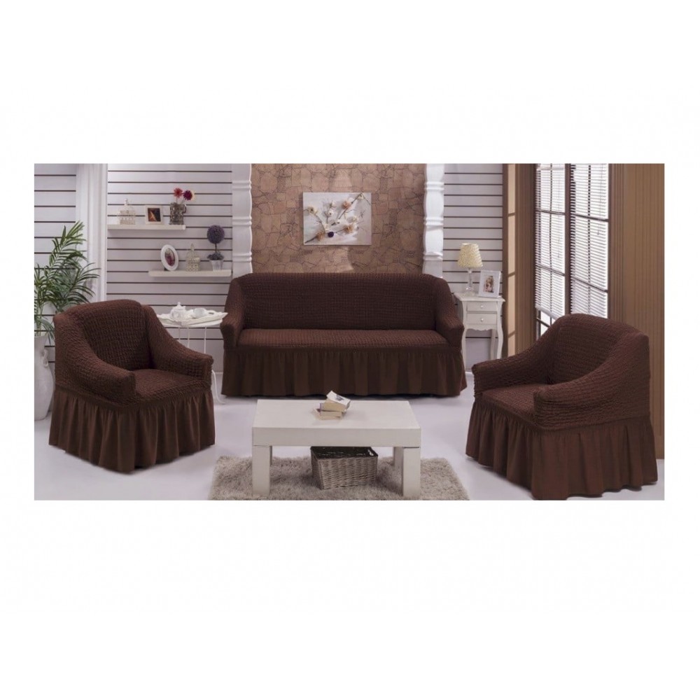 Set huse elastice si creponate pentru canapea 3 locuri si 2 fotolii, cu volanas, SCU23