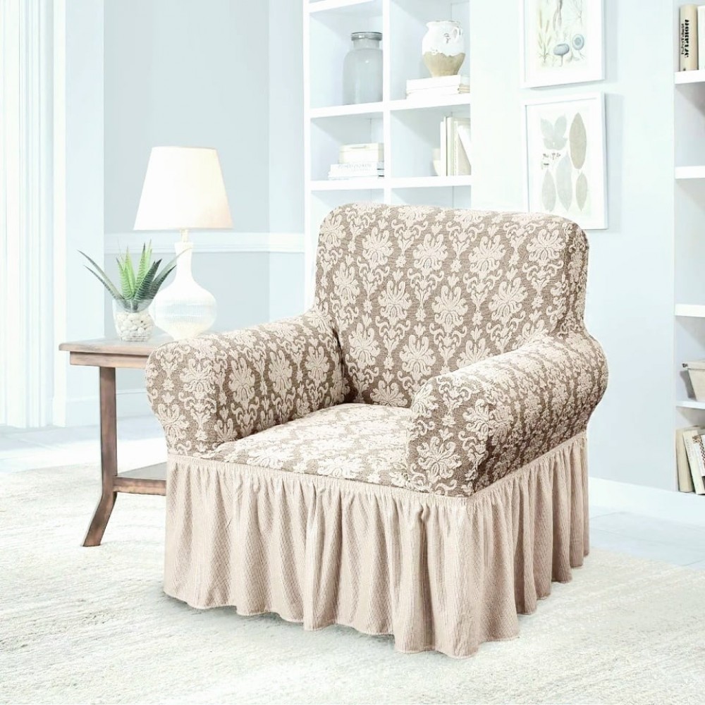 Husa elastica pentru fotoliu, cu volanas si model Jacquard, SCU33
