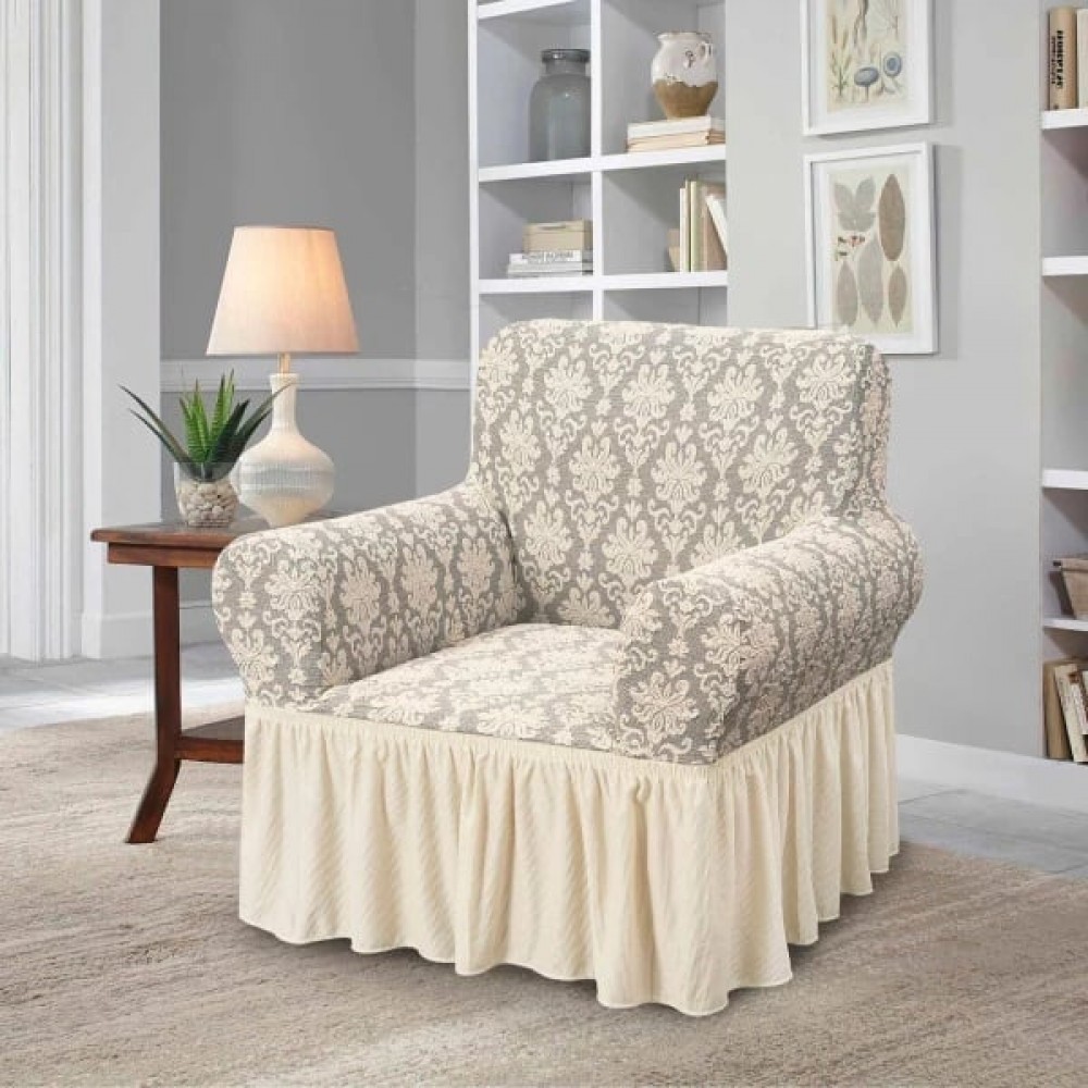 Husa elastica pentru fotoliu, cu volanas si model Jacquard, SCU34