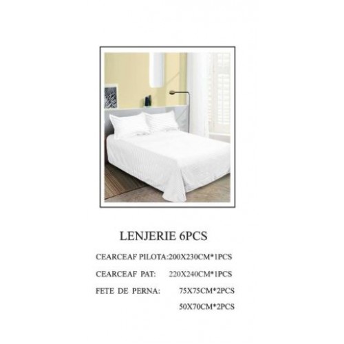 Set Lenjerie Eleganta tip Damasc pentru pat dublu din Bumbac finet, compus din 6 piese, Cearceaf de pat 220x240cm, LL-16
