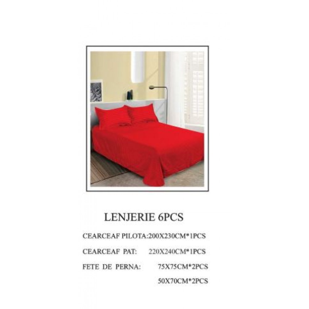Set Lenjerie Eleganta tip Damasc pentru pat dublu din Bumbac finet, compus din 6 piese, Cearceaf de pat 220x240cm, LL-14