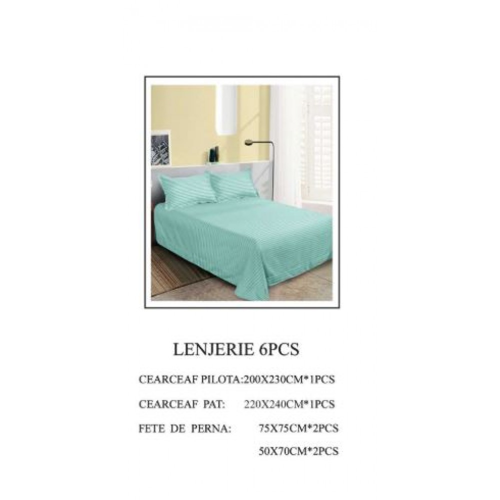 Set Lenjerie Eleganta tip Damasc pentru pat dublu din Bumbac finet, compus din 6 piese, Cearceaf de pat 220x240cm, LL-09