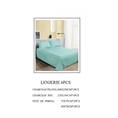 Set Lenjerie Eleganta tip Damasc pentru pat dublu din Bumbac finet, compus din 6 piese, Cearceaf de pat 220x240cm, LL-09