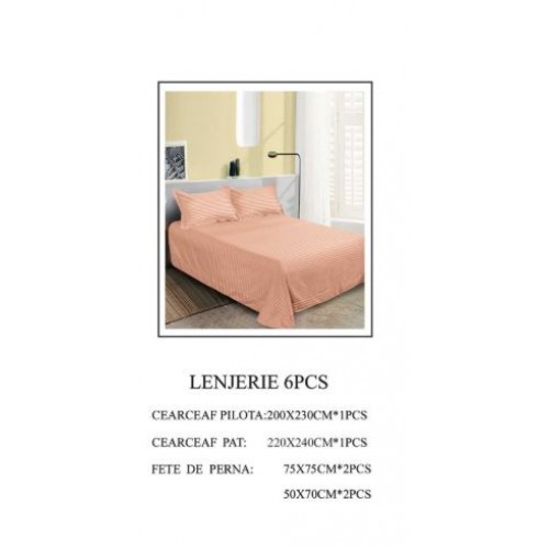 Set Lenjerie Eleganta tip Damasc pentru pat dublu din Bumbac finet, compus din 6 piese, Cearceaf de pat 220x240cm, LL-08