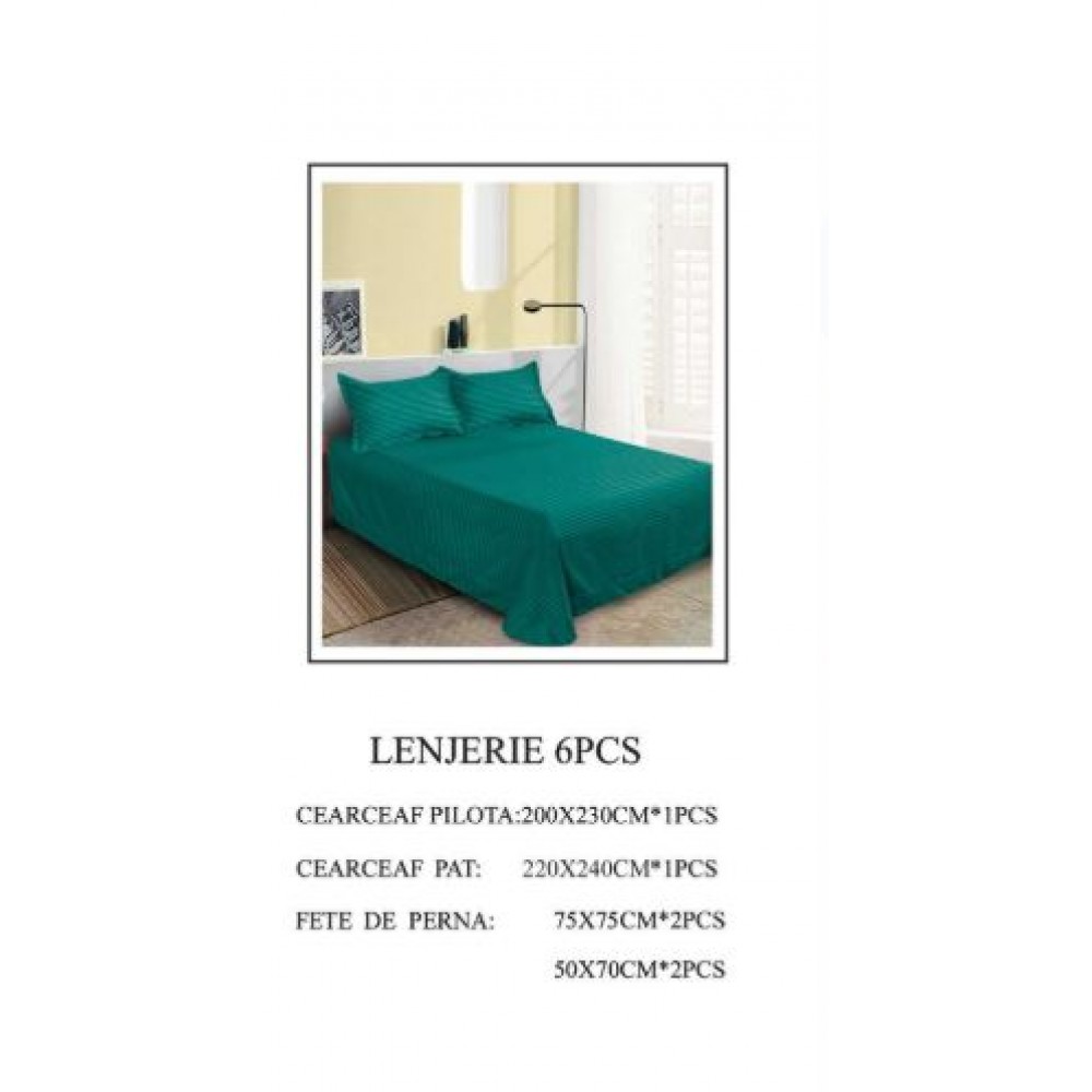 Set Lenjerie Eleganta tip Damasc pentru pat dublu din Bumbac finet, compus din 6 piese, Cearceaf de pat 220x240cm, LL-28