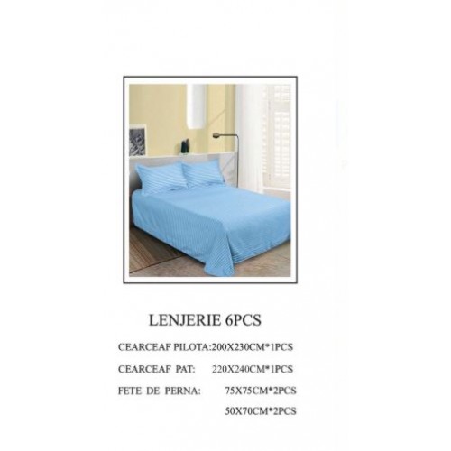 Set Lenjerie Eleganta tip Damasc pentru pat dublu din Bumbac finet, compus din 6 piese, Cearceaf de pat 220x240cm, LL-22