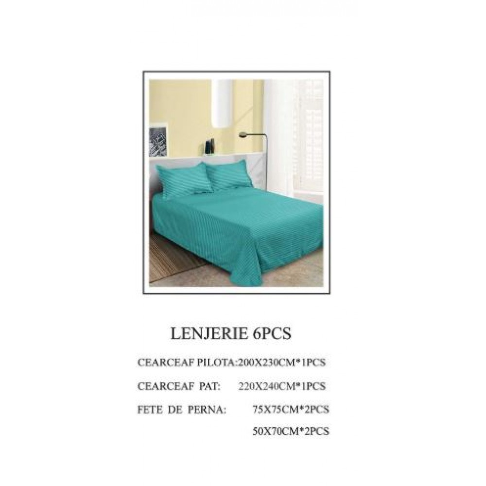 Set Lenjerie Eleganta tip Damasc pentru pat dublu din Bumbac finet, compus din 6 piese, Cearceaf de pat 220x240cm, LL-18