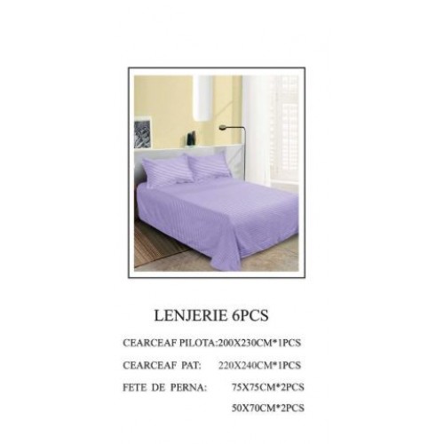 Set Lenjerie Eleganta tip Damasc pentru pat dublu din Bumbac finet, compus din 6 piese, Cearceaf de pat 220x240cm, LL-02