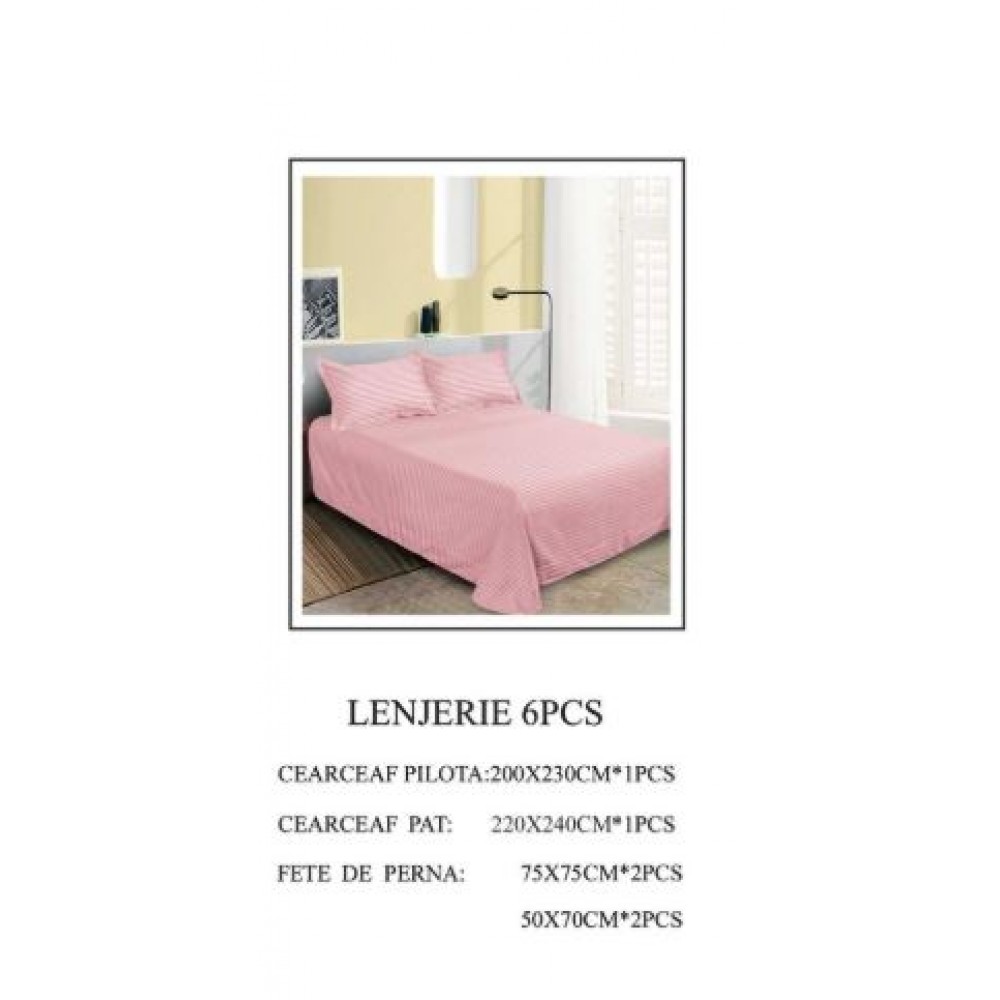 Set Lenjerie Eleganta tip Damasc pentru pat dublu din Bumbac finet, compus din 6 piese, Cearceaf de pat 220x240cm, LL-01