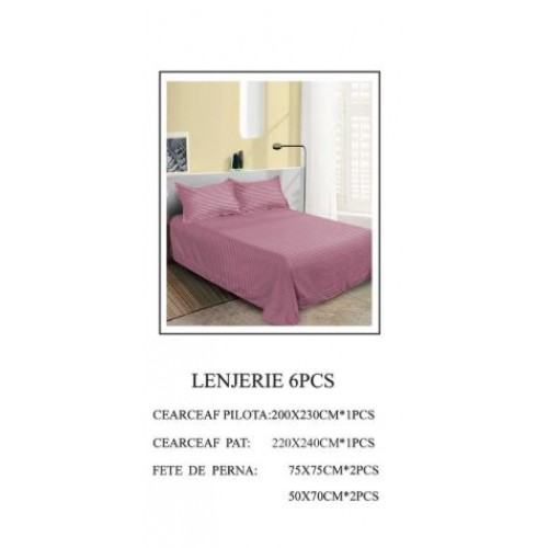 Set Lenjerie Eleganta tip Damasc pentru pat dublu din Bumbac finet, compus din 6 piese, Cearceaf de pat 220x240cm, LL-180
