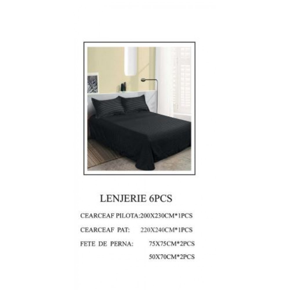 Set Lenjerie Eleganta tip Damasc pentru pat dublu din Bumbac finet, compus din 6 piese, Cearceaf de pat 220x240cm, LL-50