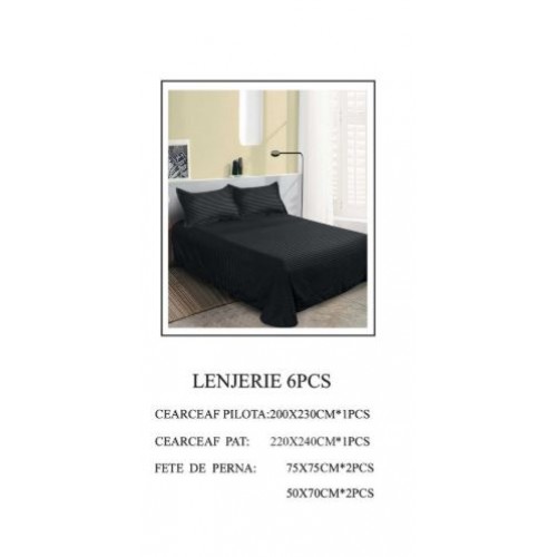 Set Lenjerie Eleganta tip Damasc pentru pat dublu din Bumbac finet, compus din 6 piese, Cearceaf de pat 220x240cm, LL-50