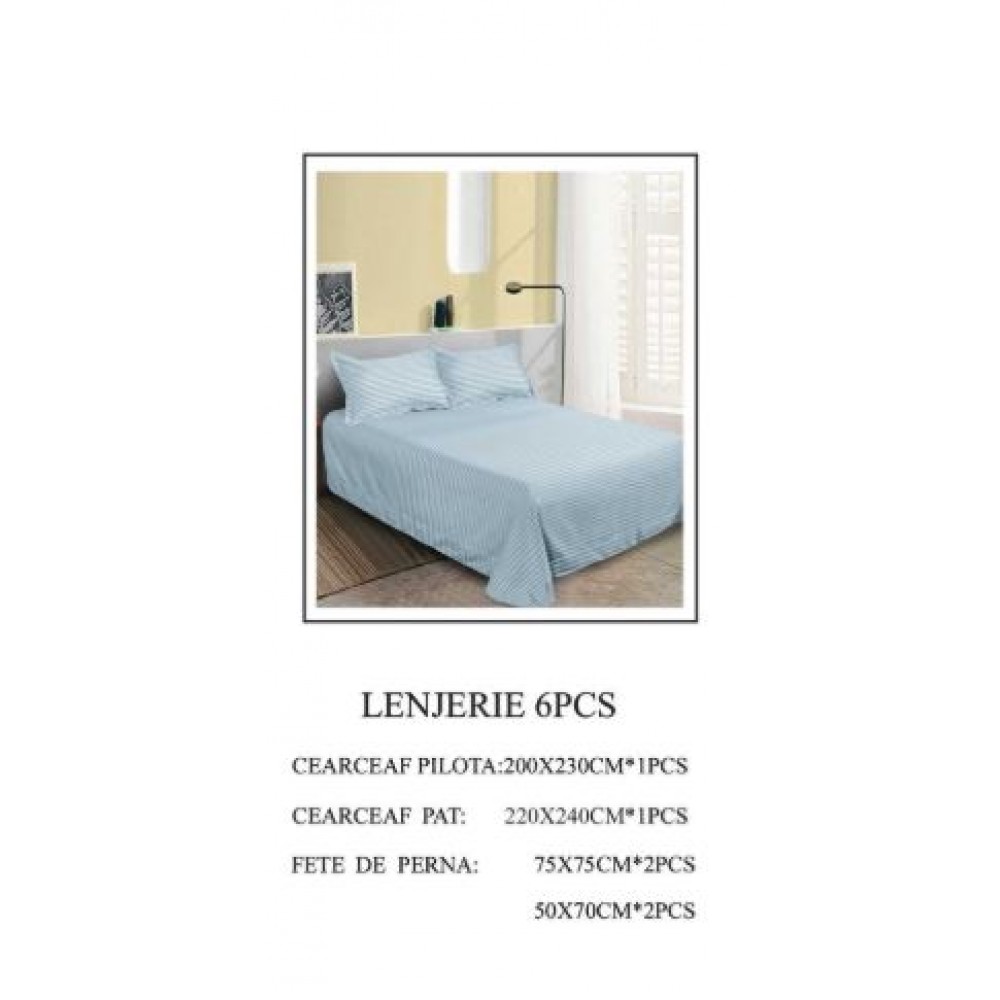 Set Lenjerie Eleganta tip Damasc pentru pat dublu din Bumbac finet, compus din 6 piese, Cearceaf de pat 220x240cm, LL-125