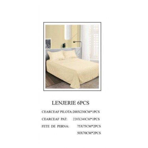 Set Lenjerie Eleganta tip Damasc pentru pat dublu din Bumbac finet, compus din 6 piese, Cearceaf de pat 220x240cm, LL-24