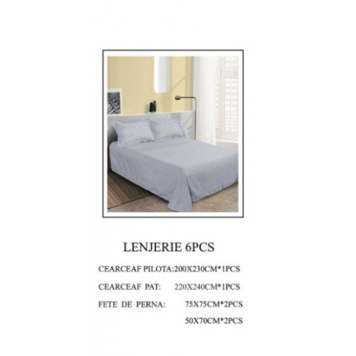 Set Lenjerie Eleganta tip Damasc pentru pat dublu din Bumbac finet, compus din 6 piese, Cearceaf de pat 220x240cm, LL-04